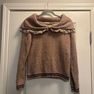 Axes femme Cozy Pink Lace-Trim Sweater with Collar Size Medium